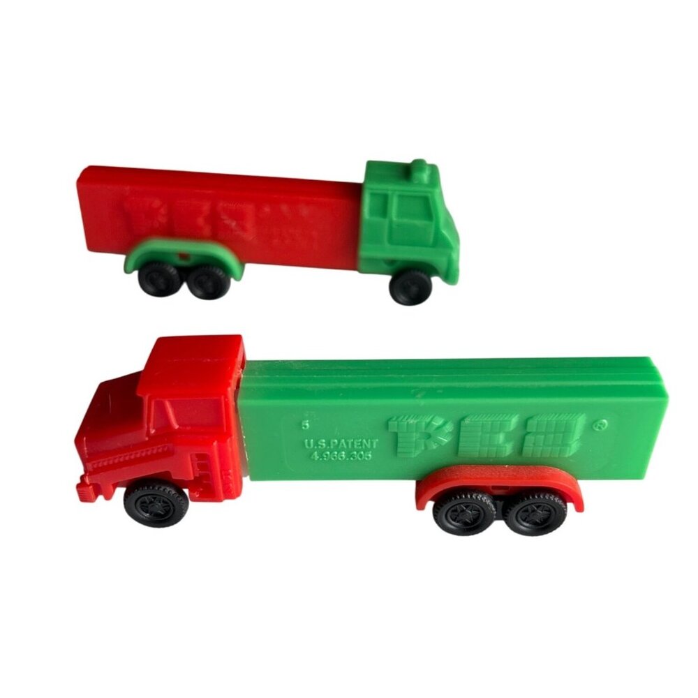Vtg Pez Candy Dispensers Red & Green Toy Trucks Retro Collectible